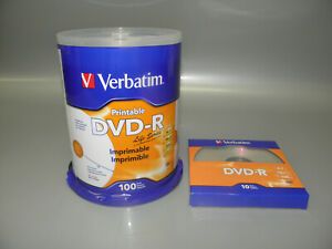100-PK VERBATIM PRINTABLE DVD-R LIFE SERIES DISCS 4.7GB 16x 120min + BONUS 10-PK