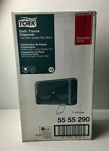 Tork 5555290 Bath Tissue dispenser Mini Twin jumper Roll, Black. New!
