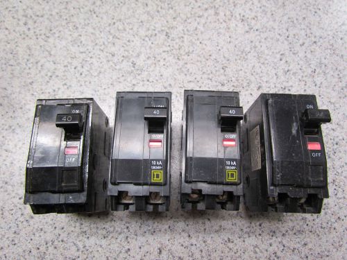 (4) Square D (3) 40 AMP (1) 50A Circuit Breaker Type QO Double Pole 120/240 Used