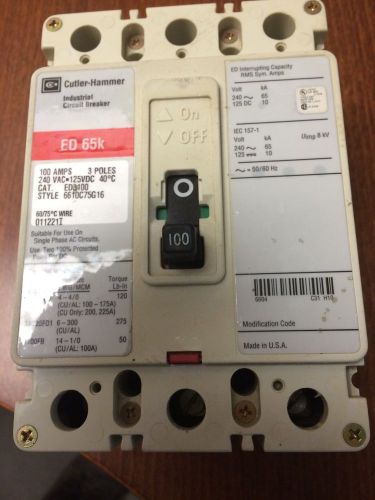 Eaton ED3100 Circuit breaker,3pole,100amp, 240volt, molded case