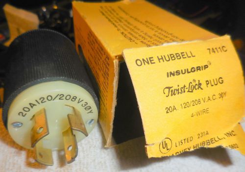 New 7411c hubbell  twist-lock plug ,20 amp 120/208 ,4 wire male cord end for sale