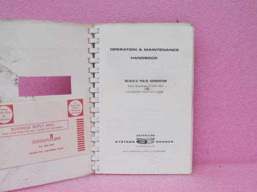 Military manual sg-816/u pulse generator operation and maintenance man. w/schem. for sale