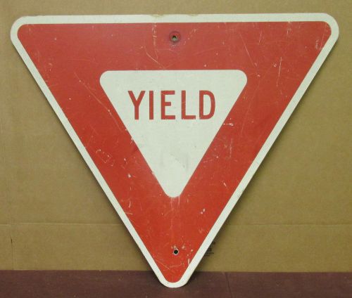 Used vintage aluminum &#034;yield&#034; triangle street traffic hwy exit sign for sale