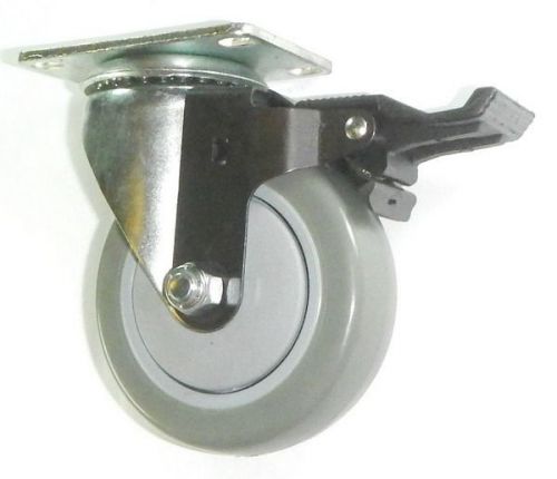 Swivel plate caster with 4&#034; gray polyurethane wheel &amp; posi-lock brake for sale