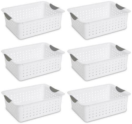 6) Sterilite 16248006 Medium Ultra Plastic Storage Bin Organizer Baskets - White