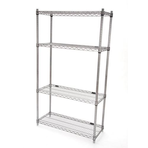 Gray Powder Coated Wire Shelving  Unit 4 Shelves/4Post 14x36x63