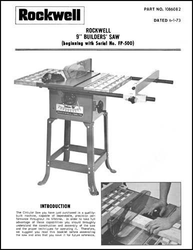 Delta Rockwell 9 Inch Builders Table Saw Manual