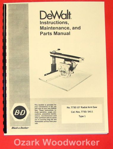 DEWALT PowerShop 7730 10&#034; Radial Arm Saw Instruction &amp; Parts Manual 0256