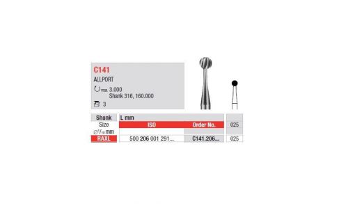 EDENTA Surgical burs-  ROUND carbide Surgery burs C141.206.025/ 3-pack