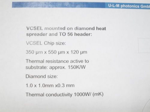 ULM  ULM850-05-TT-H56FOP Laser VCSEL,850NM,TO56 w/diamond Heatsink/AR coat 96pc