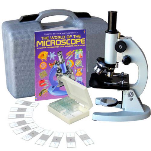 40x-1000x student metal compound microscope with abs case, 25pc specimens &amp; book for sale