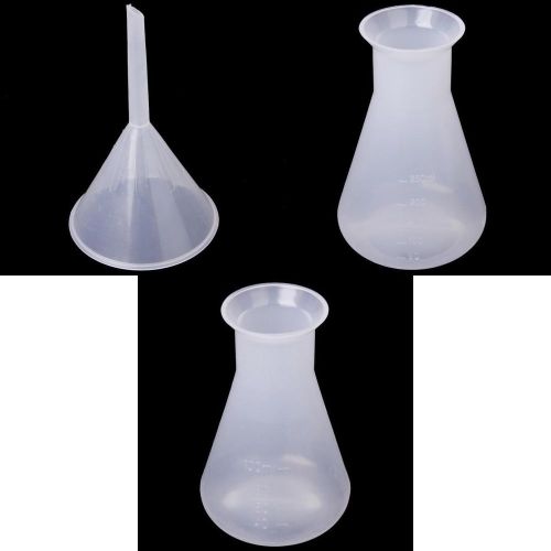 Lab chemical conical flask container bottle 100ml &amp;250ml + funnel liquid measure for sale