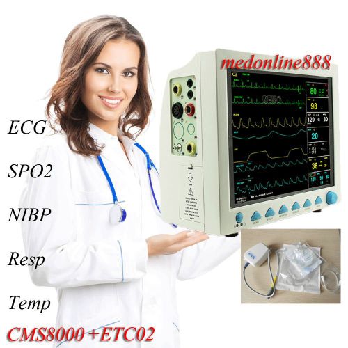 Contec cms8000 icu mult-patient monitor 12.1&#039;&#039; ecg nibp spo2 resp temp pr+etco2 for sale