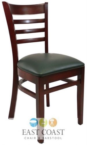 New wooden mahogany ladder back restaurant chair with green vinyl seat for sale