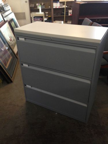 3 drawer lateral size file cabinet w/ top by teknion office furn w/lock&amp;key 36&#034;w for sale