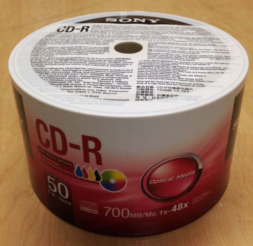 50 Sony CD-R 48x Inkjet Hub Printable Recordable Disc Media 80Min 700MB  Wrap