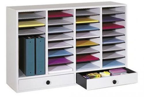 Large Wood Adjustable-Compartment Literature Organizer with Drawers Gray