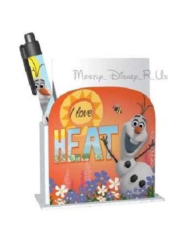 New Walt Disney Frozen OLAF I Love Heat Note Pad Holder Caddy and Pen Set