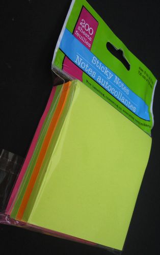 Sticky notes assorted neon colors 3&#034;x3&#034; 50 sheets/pad 4 pads total 200 sheets for sale