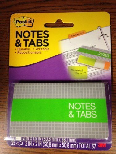 Post-it Notes &amp; Tabs, Orange/Neon Green, 12 Tabs-2 x 1.5, 25 Notes-2 x 2 (1 pk)