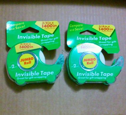 2 PACKS OF JUMBO INVISIBLE TAPE 1400 INCHES X 3/4&#034;   NEW IN PACK