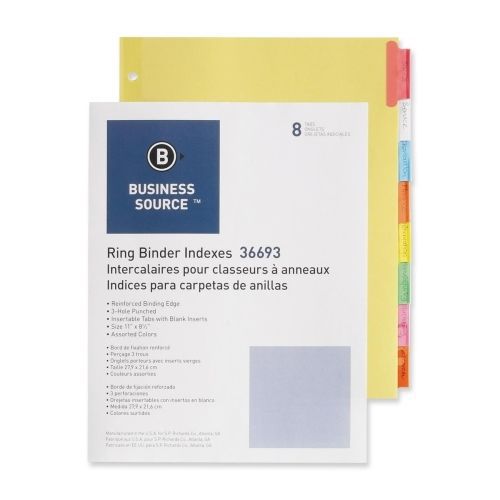 Business Source Ring Binder Index Divider -8.5&#034;x11&#034;-8/Set- Multicolor- BSN36693