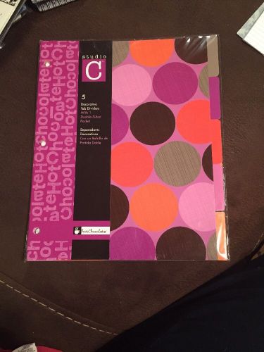 Studio C. 5 Decorative Tab Divider Pages- 1 Double Sided Pocket. Purple &amp; Orange