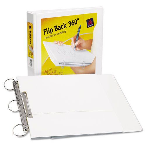 Avery ave17590 flipback 360 binder with round rings, 1-1/2&#034; capacity, white for sale