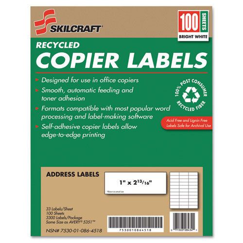 Skilcraft Labels- Same as: Avery 5351 Copier Address/Mailing Labels 1&#034;x2-13/16&#034;