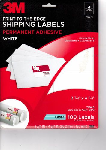 3M SHIPPING LABELS PERMANENT ADHESIVE WHITE 3 3/4&#034;x 4 3/4&#034; 100 LABELS AVERY 6878