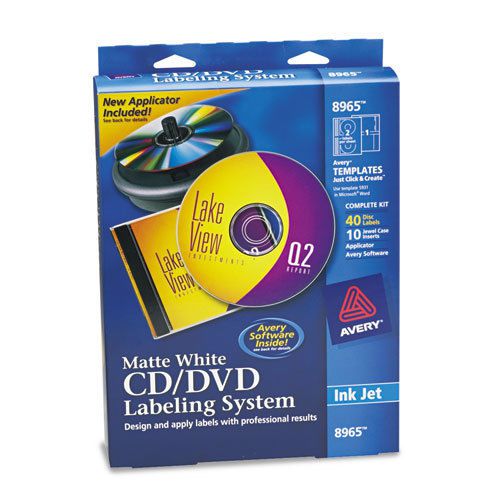 CD/DVD Design Kit, Matte White, 40 Inkjet Labels and 10 Inserts
