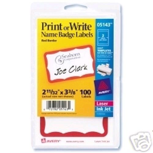 Avery Name Badge Labels, Red Border, 2-11/32 x 3-3/8&#034;  Pack 100  05143