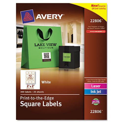 BRAND NEW Avery 22806 Easy Peel White 2in x 2in Square Labels 300/Pack!