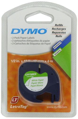 DYMO 10697 Self-Adhesive Paper Tape LetraTag Label 1/2 in. White 13-ft Roll 2-Pk