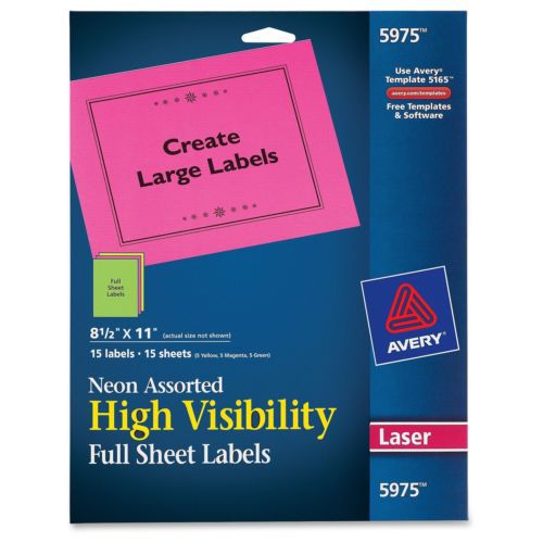 Avery Neon Rectangle Laser Label - 8.50&#034; Width X 11&#034; Length - 15 / (ave5975)