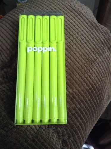 Poppin Ballpoint Pens, Black Ink, Dozen Ct, Light Green Body, New,  003463