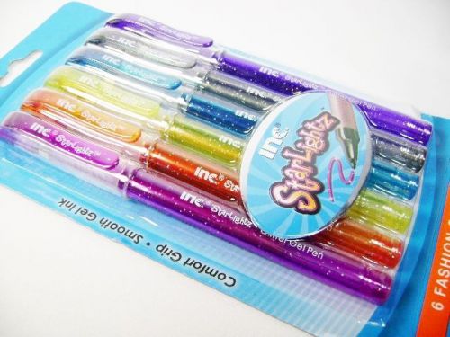 1 x 6 pack starlightz glitter pens 0.7mm comfort grip inc bright colors cap clip for sale