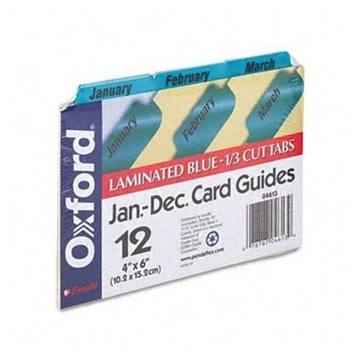 Oxford 04613 - Laminated Index Card Guides, Monthly, 1/3 Tab, Manila, 4 x 6,