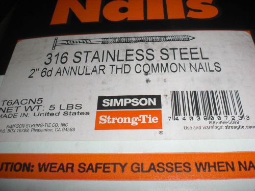 Simpson swan secure t6acn5 6d deck/common nail 5lb 316ss 2&#034; for sale