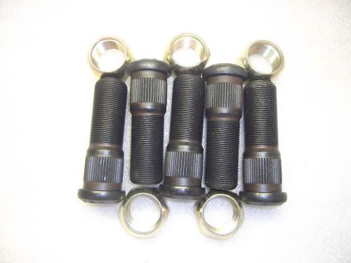 Lot of 5 euclid headed serrated wheel studs with nuts  left side e8972l new for sale