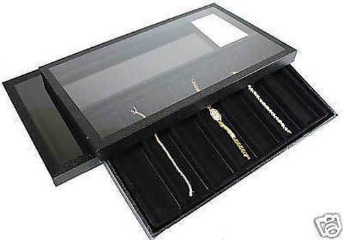 2-7 slot acrylic lid jewelry display case black tray for sale