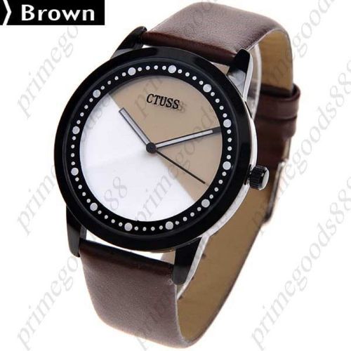 Unisex pu leather round quartz analog wrist watch in brown free shipping for sale