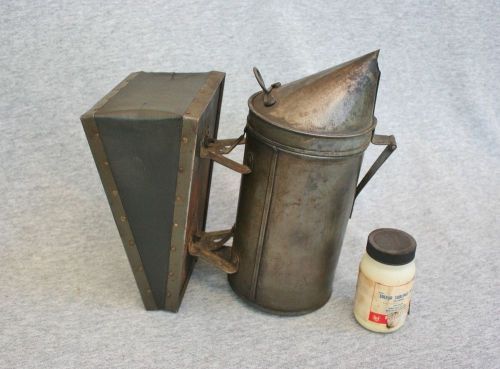 Bee smoker bellows can keeping keeper tool antique cone top works w/ sulphur for sale