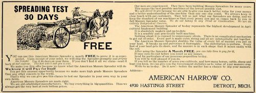 1906 ad american harrow company manurer spreader wagon - original cl8 for sale
