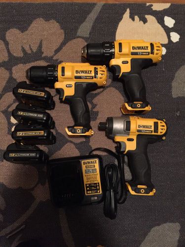 Deealt 12v Lithiom Ion 2 Drills 1 Impact 4 Batteries And Charger