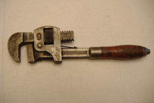 VTG. G.T.D. PIPE WRENCH WITH WOODEN HANDLE 14&#034;