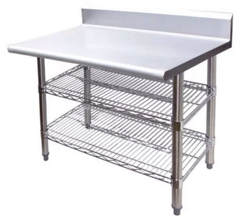 Stainless Steel Work Table Backsplash 2&#039; X 5&#039; (2) Chrome Adjust. Wire Shelf NSF