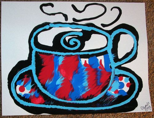 Fun Pop Art Coffee Cup GinaMarie Art    Original Painting SIGNED  American Cafe