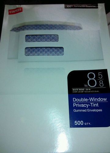 Staples Laser Check Size Double-Window Security-Tint Gummed Envelopes 500/Box