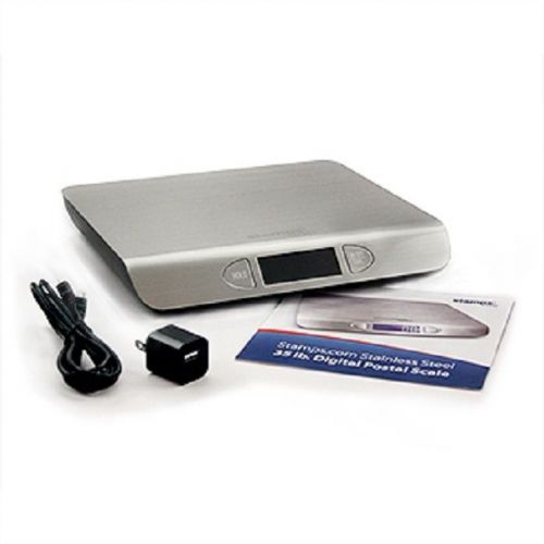 Stamps.com Stainless Steel 35lb. USB digital postal scale NEW + usb wall power